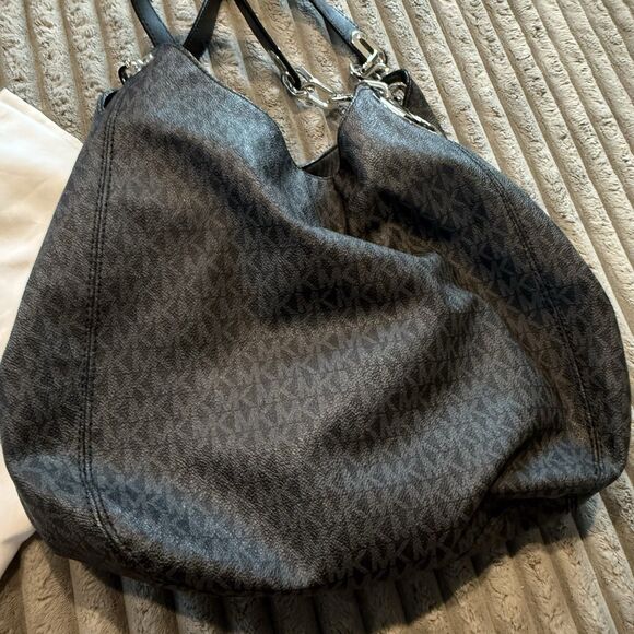 Michael Kors Fulton Signature Logo Shoulder Bag, LG Dark Gray With Storage Bag - Picture 2 of 16